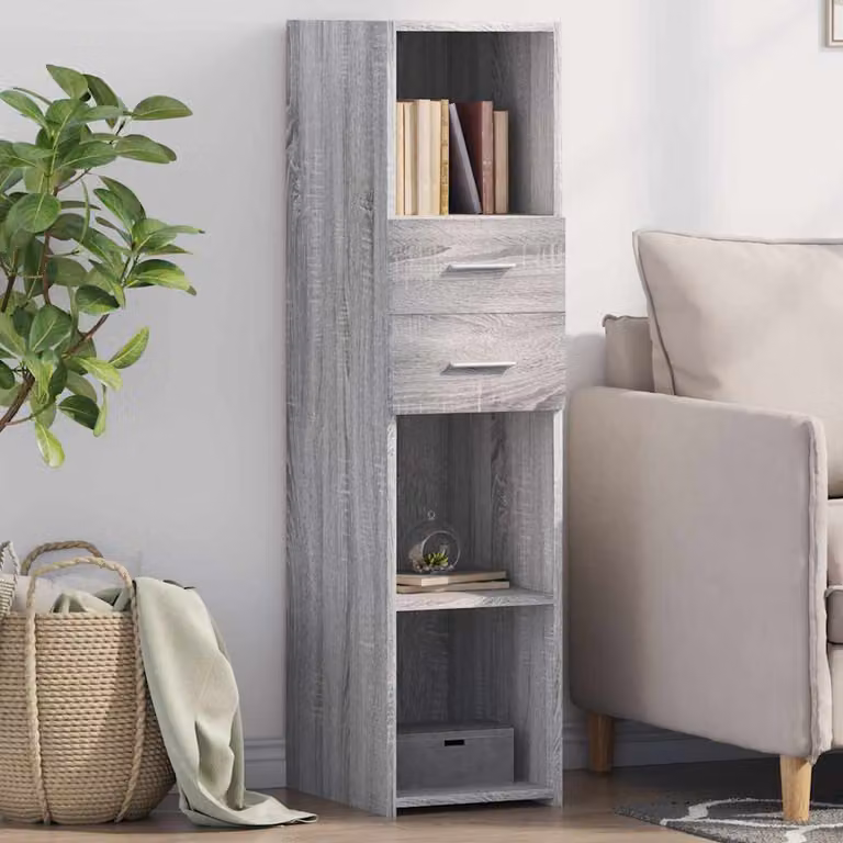 Credenza moderna vidaXL in legno multistrato e MDF, colore Grigio Sonoma, L 124 x P 30 x H 42,5 cm