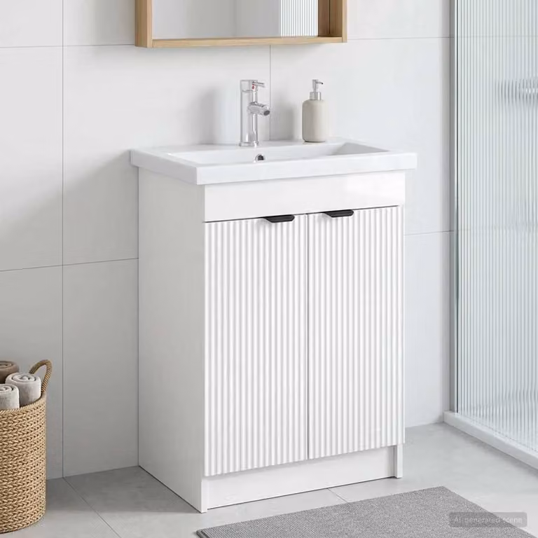Mobiletto da bagno sotto il lavello vidaXL Bianco Lucido con ante a battente e ripiani interni L/P/H: 81,0 x 37,5 x 56,0 cm