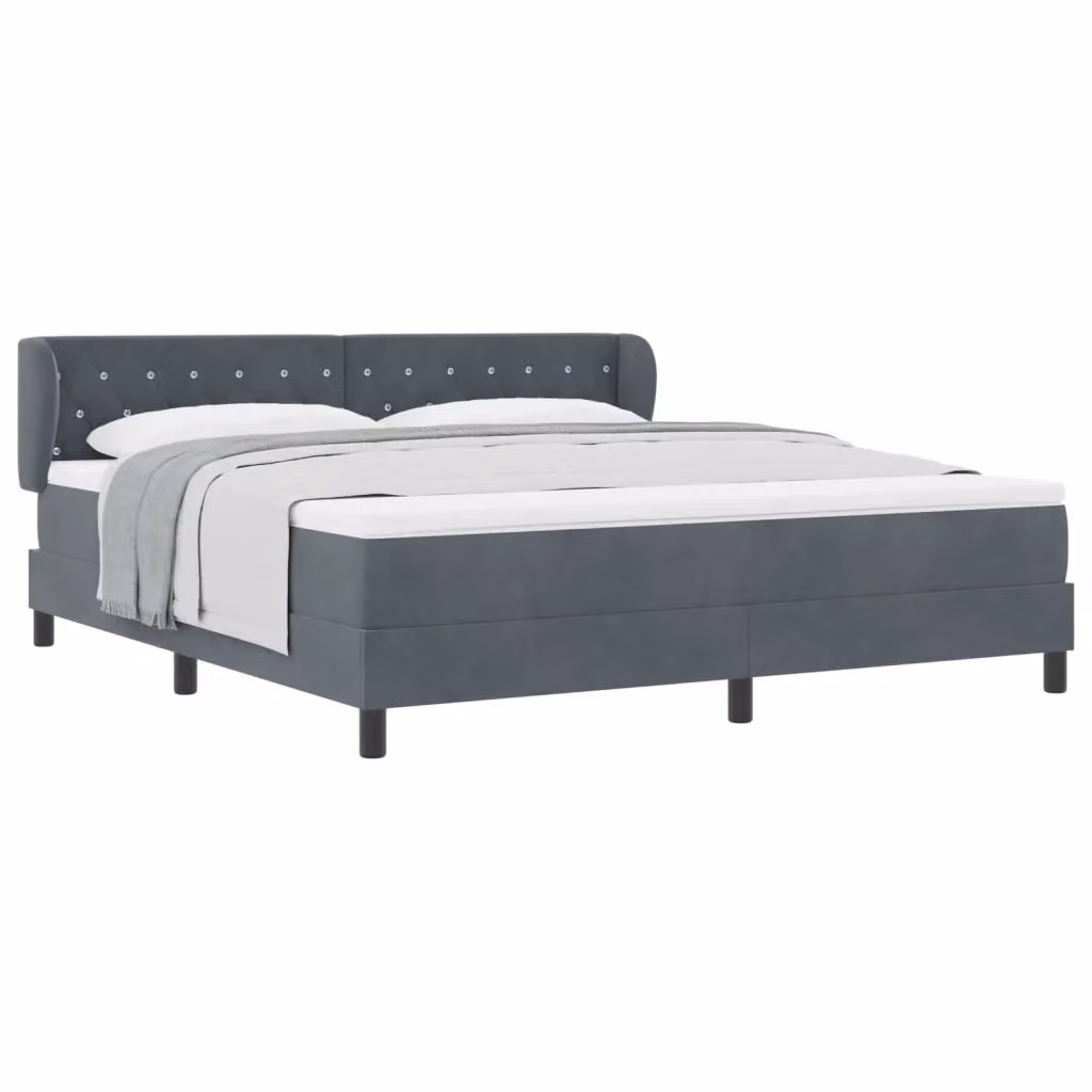 Letto a molle moderno vidaXL in velluto grigio con testiera, L/P/H: 180 x 200 x 183 cm – 2