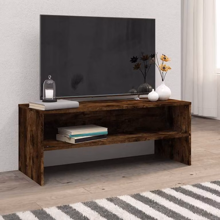 Mobile Porta TV vidaXL in Legno Multistrato Rovere Fumo con Ruote, L/P/H: 100 x 40 x 40 cm