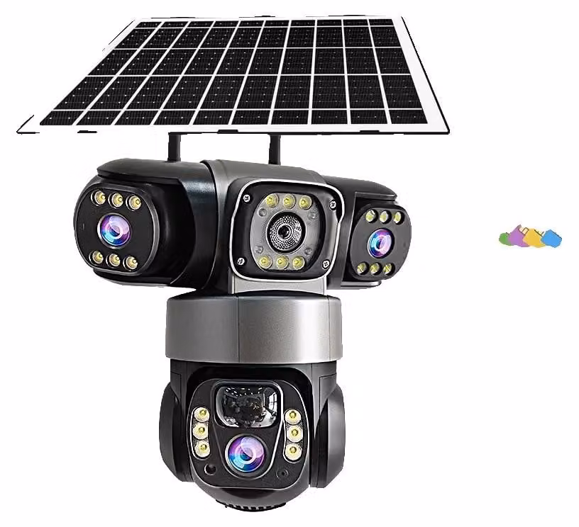 Telecamera di sicurezza esterna, con tripla lente, alimentata a energia solare, con connettività 4G e memoria da 128G