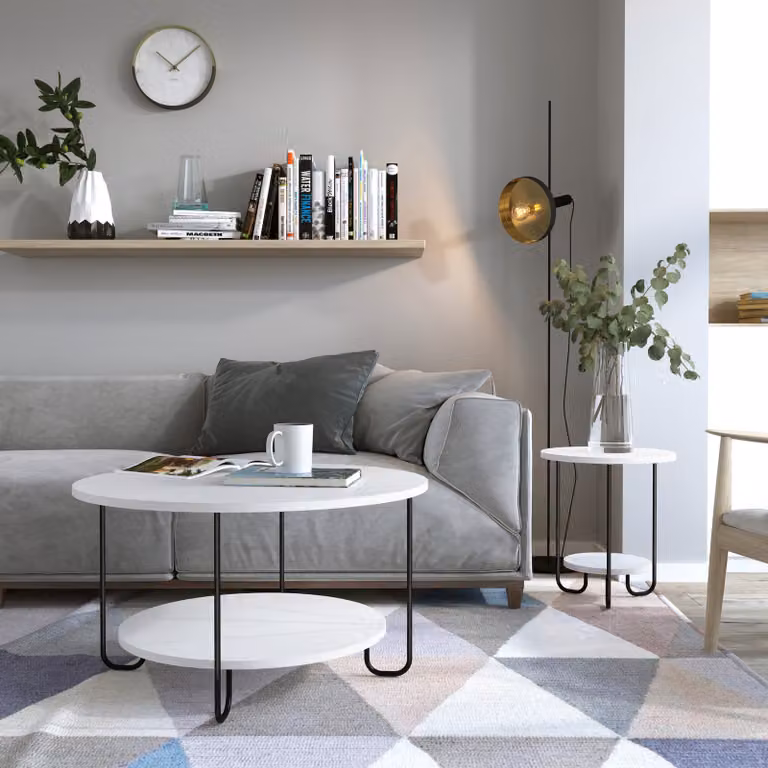DECORTIE Corro Tavolino moderno bianco multiuso, 80 x 80 x 45 cm