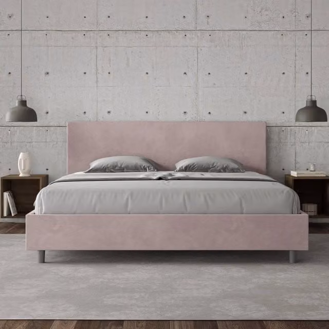 Letto matrimoniale Adele Ityhome con rete imbottita e contenitore a sollevamento in microfibra color glicine L/P: 180 x 200 cm