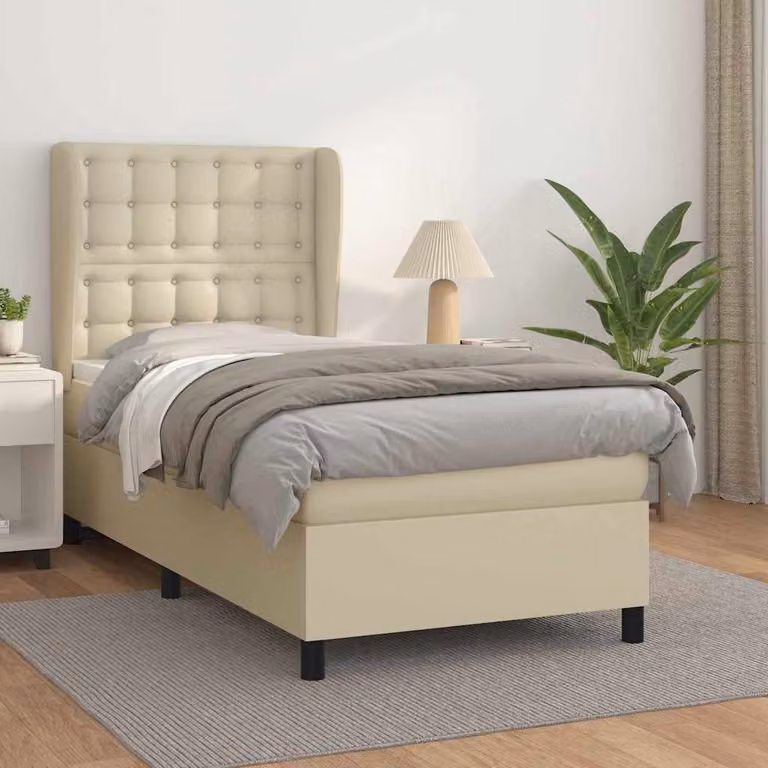 vidaXL Giroletto a Molle con Materasso in Similpelle Beige e Bianco, L/P: 80 x 200 cm