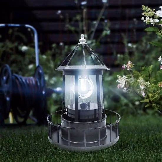 Torcia da giardino a energia solare con lampada LED girevole, nera