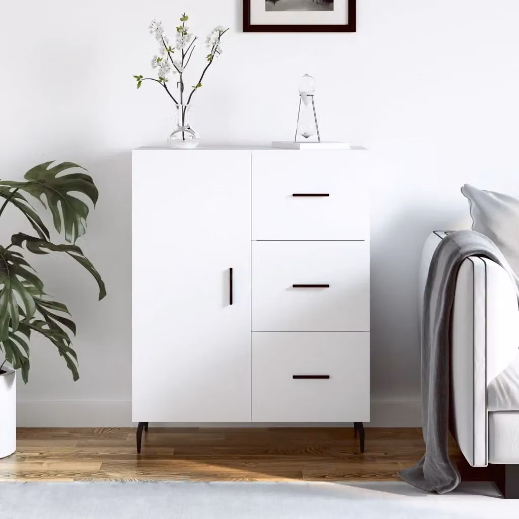 Credenza Buffet da pranzo Bianca in Legno Multistrato L: 69,5 cm, P: 34 cm, H: 90 cm – 2