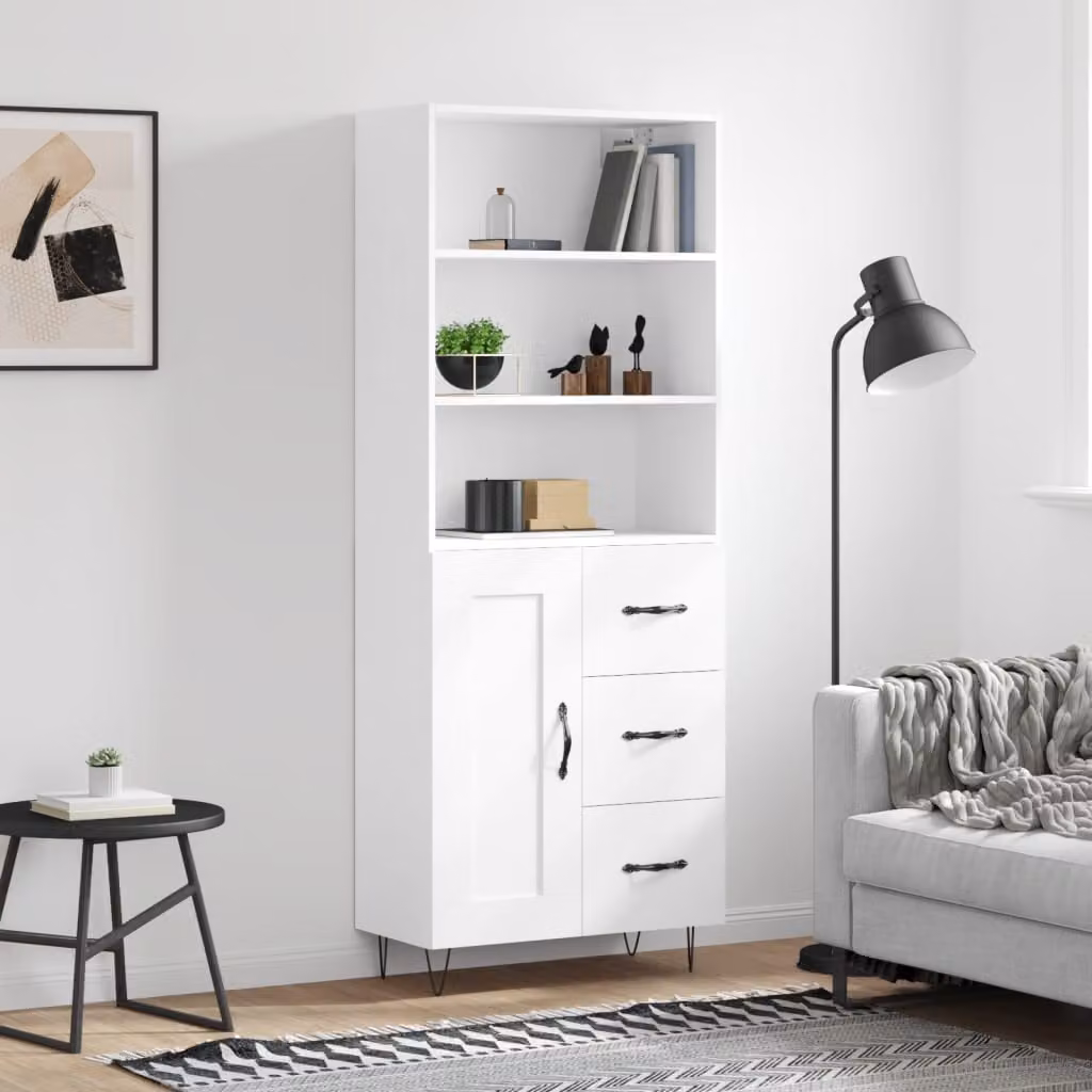 Credenza moderna bianca vidaXL con ante a battente e ripiani interni, L/P/H: 69,5 x 34 x 180 cm