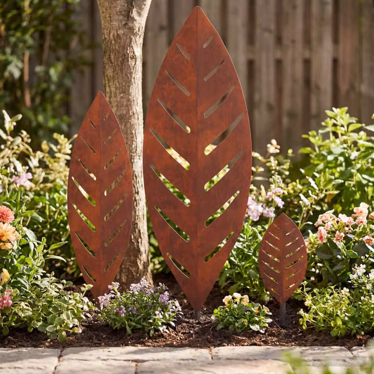 Set di 3 pali da giardino vidaXL in acciaio Corten color bronzo, L/P/H: 116,5 x 35 x 3 cm