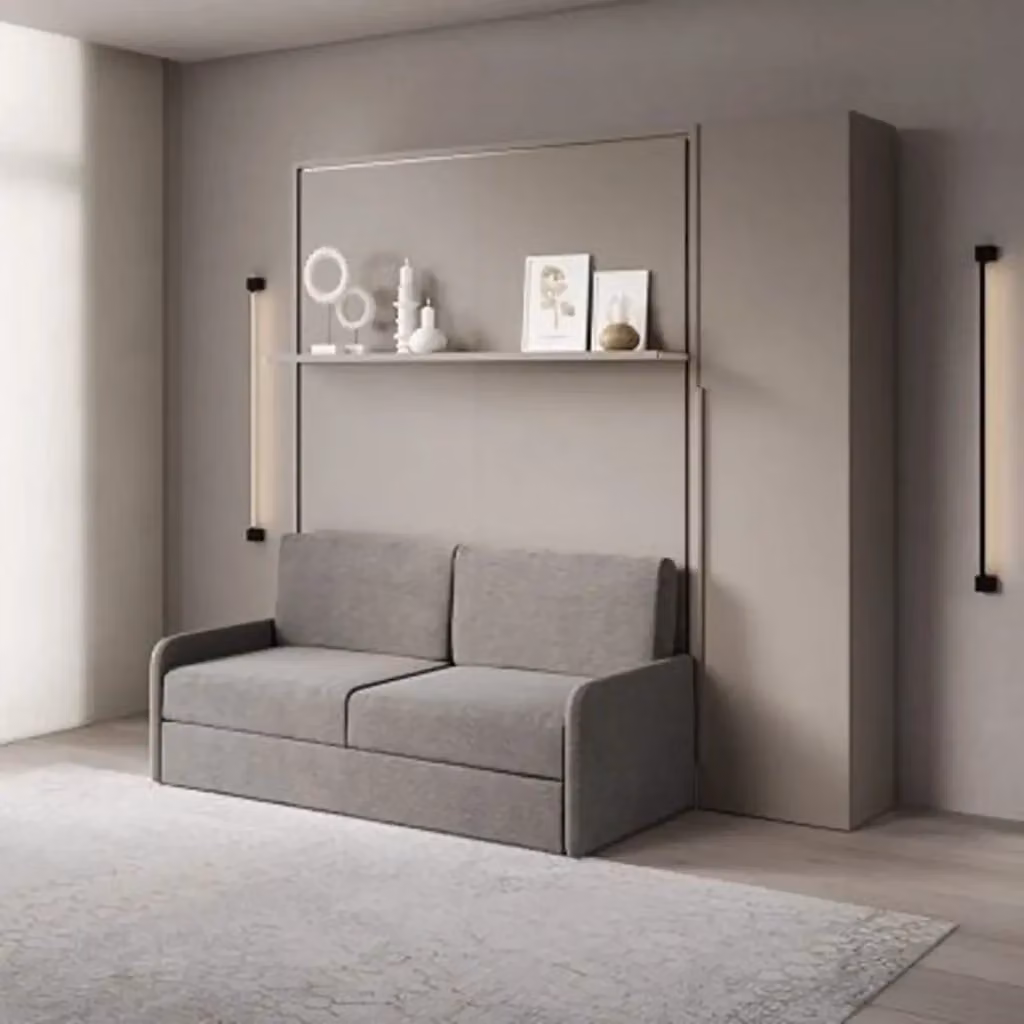 Letto matrimoniale a scomparsa Versia Kivio con divano e armadio 1 anta destra colore argilla L/P/H: 160 x 200 cm – 2