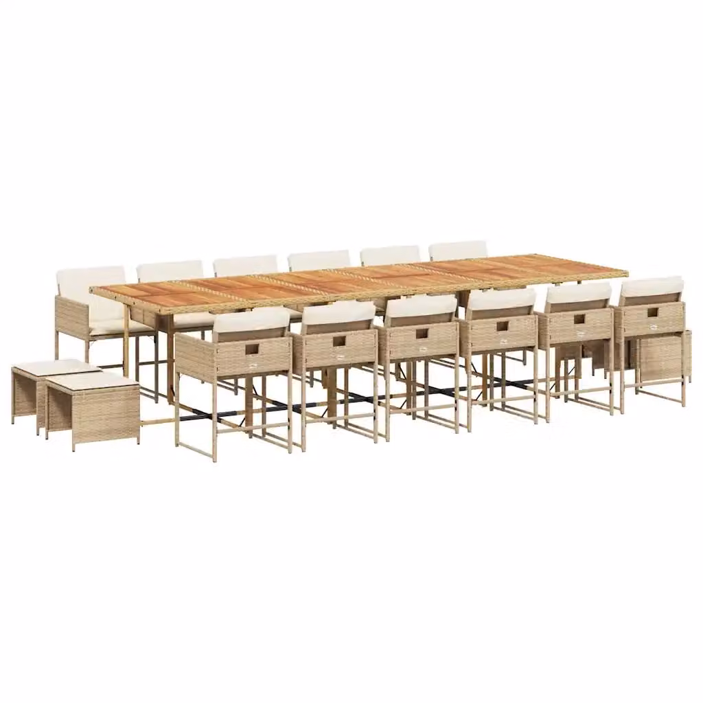 Set da Pranzo da Giardino 17 pz vidaXL in Polyrattan con Cuscini Beige e Legno di Acacia – 2