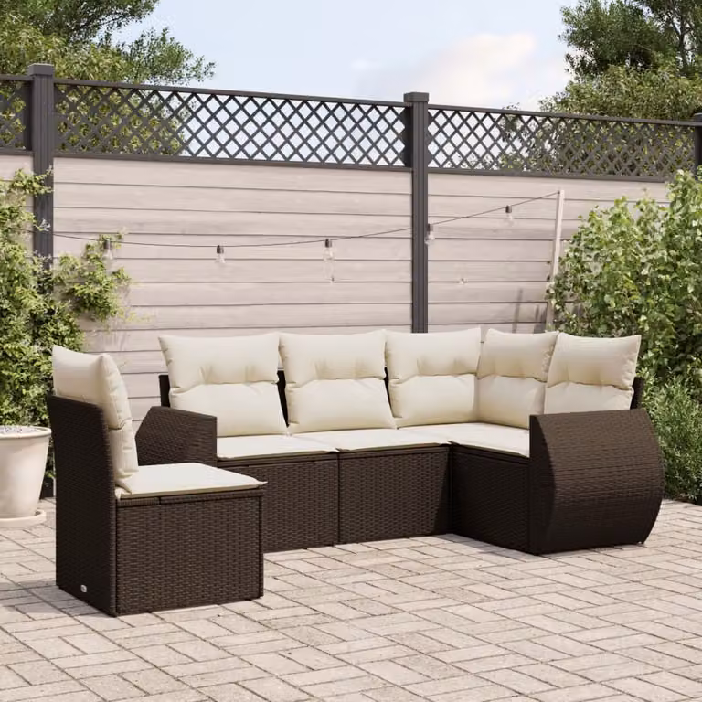 Maison Exclusive - Set Divano da Giardino 5 pz con Cuscini Marrone in Polyrattan