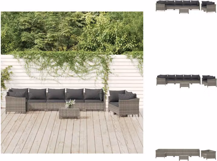 vidaXL Set 9 pezzi con cuscini in rattan grigio - Set di mobili da giardino