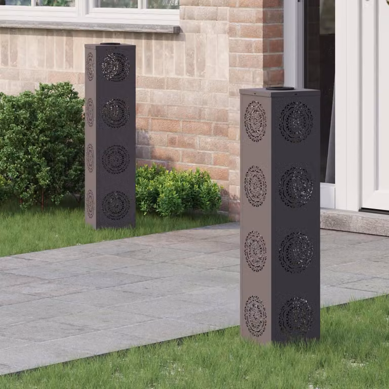 Set di 2 faretti LED solari vidaXL per sentieri e giardino, colore nero, H x L x P: 80 x 18 x 18 cm, luce bianco caldo con sensore crepuscolare