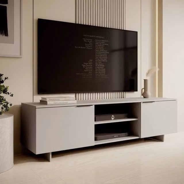 Mobile porta TV DMORA Beige con due ante battenti e due vani aperti, L 180 x P 41,5 x H 55 cm – 1
