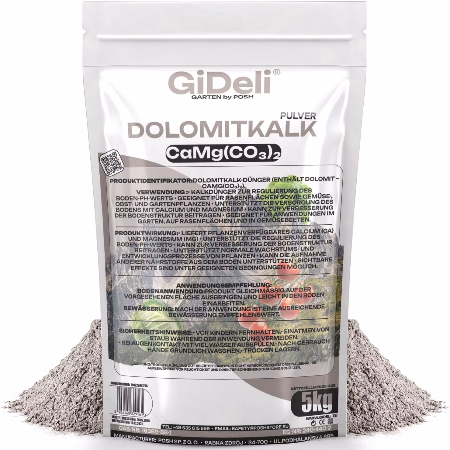 Calcare dolomitico 5 kg Calcare per prati Antimuschio Calcare da giardino Magnesio Calcio pH GiDeli