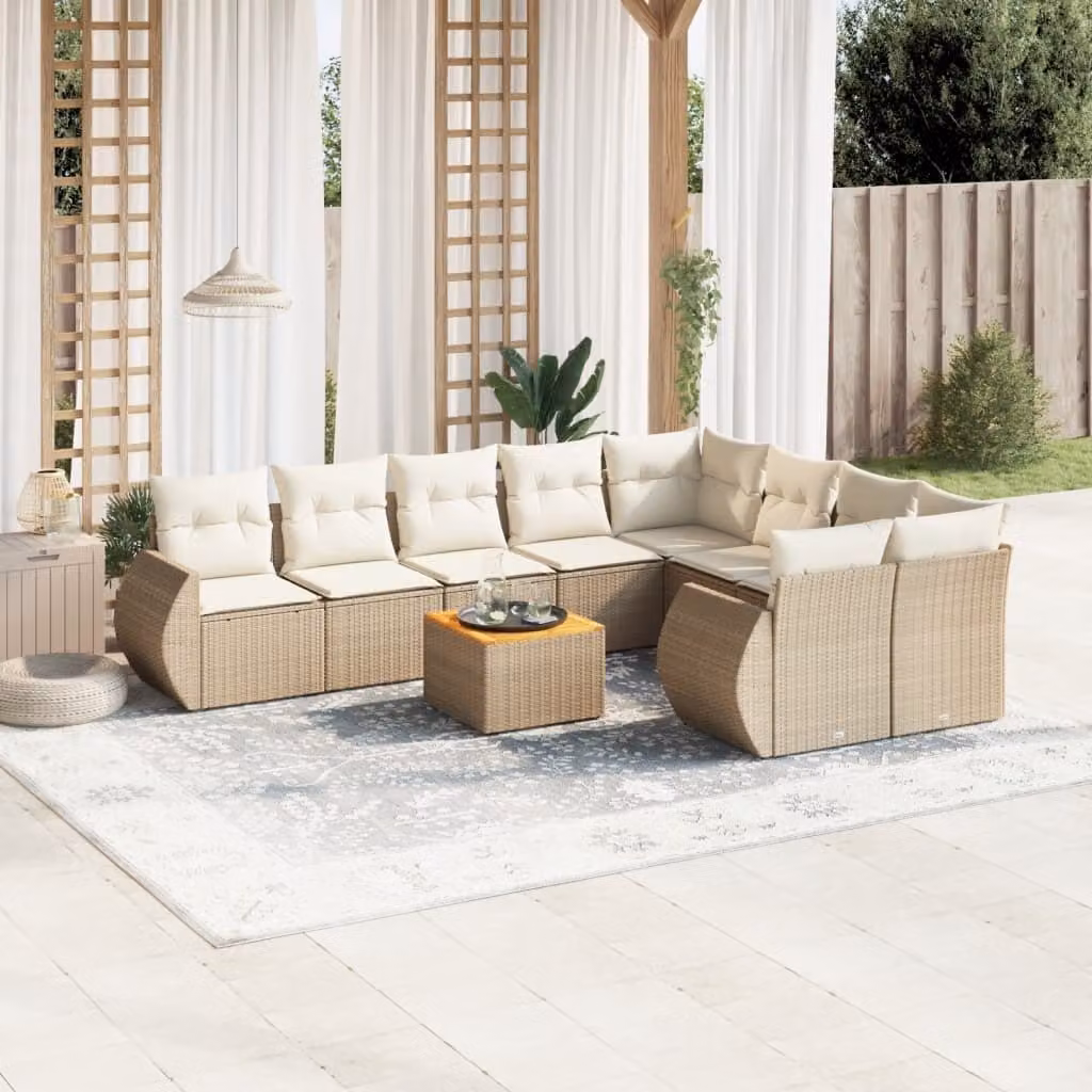 Maison Exclusive - Set Divano da Giardino 10 pz con Cuscini Beige in Polyrattan