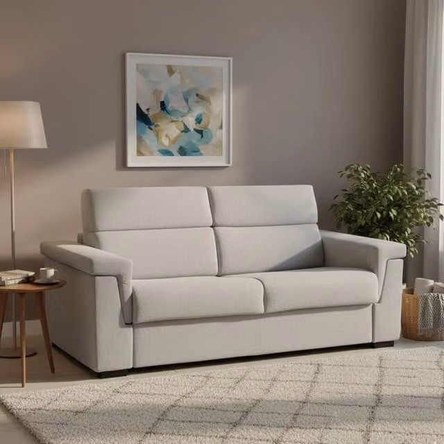 Divano Letto Benedetto DMORA da 3 Posti, Rivestimento in Tessuto Sfoderabile, Grigio Chiaro, L: 225 cm, P: 95 cm – 1