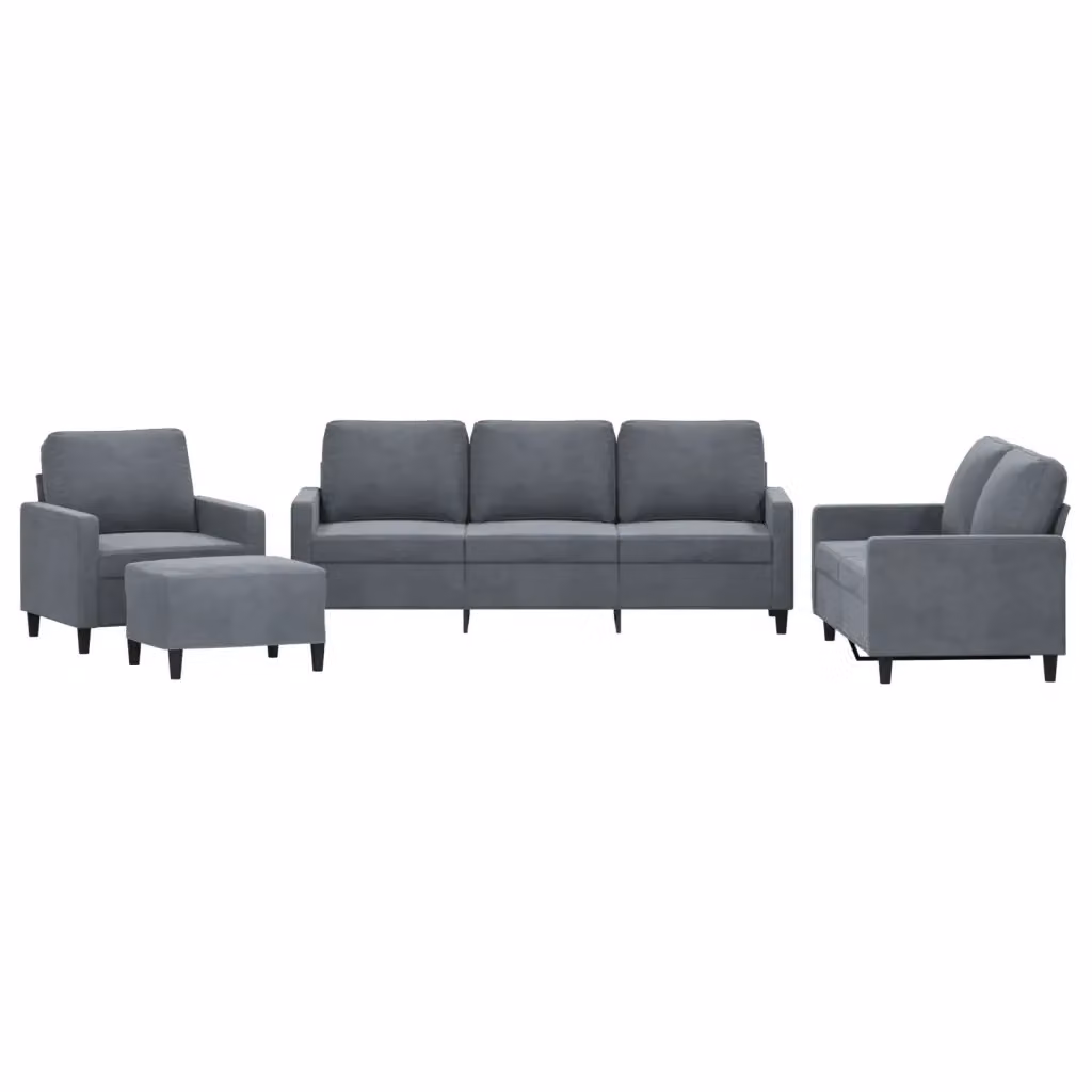 Set di divani moderno vidaXL in velluto grigio composto da divano a 3 posti, divano a 2 posti, pouf e cuscini coordinati – 2