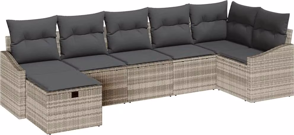 Set di divani con cuscino Grigio chiaro polyrattan