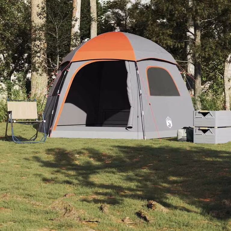 Tenda Familiare Igloo vidaXL per 6 Persone Grigia e Arancione Impermeabile in Poliestere e Fibra di Vetro