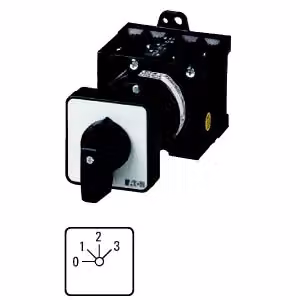 Commutatore a gradini Eaton, T3, 32 A, montaggio intermedio, 3 moduli, contatti: 6, 45°, con scatto, con posizione 0, 0-3, n. 15131 018773