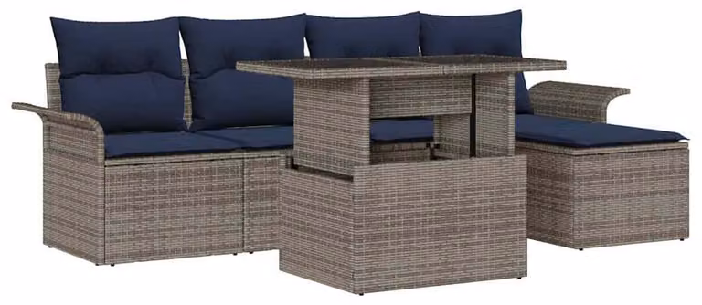 Set Divano da Giardino con cuscino 6 pcs Grigio Poly Rattan