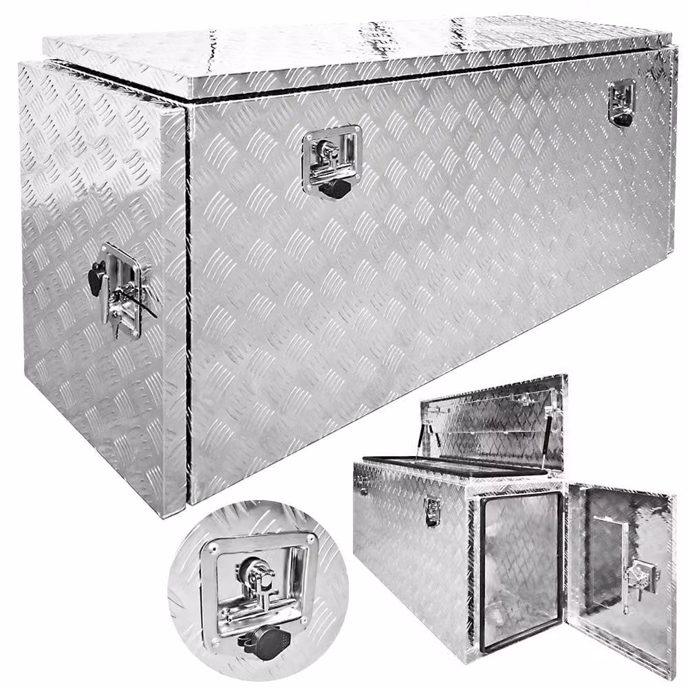 Trucky Truckbox, box per timone in alluminio, box per rimorchio in 15 misure, cassetta degli attrezzi con serratura e chiave, stabile e impermeabile, tipo di box: P402 (148 x 45 x 64 cm)