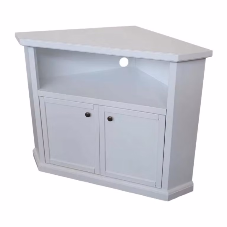 Mobile porta TV d'angolo in legno di pino stile shabby chic bianco con 2 ante Mobili 2G L: 72 cm, P: 63 cm, H: 80 cm