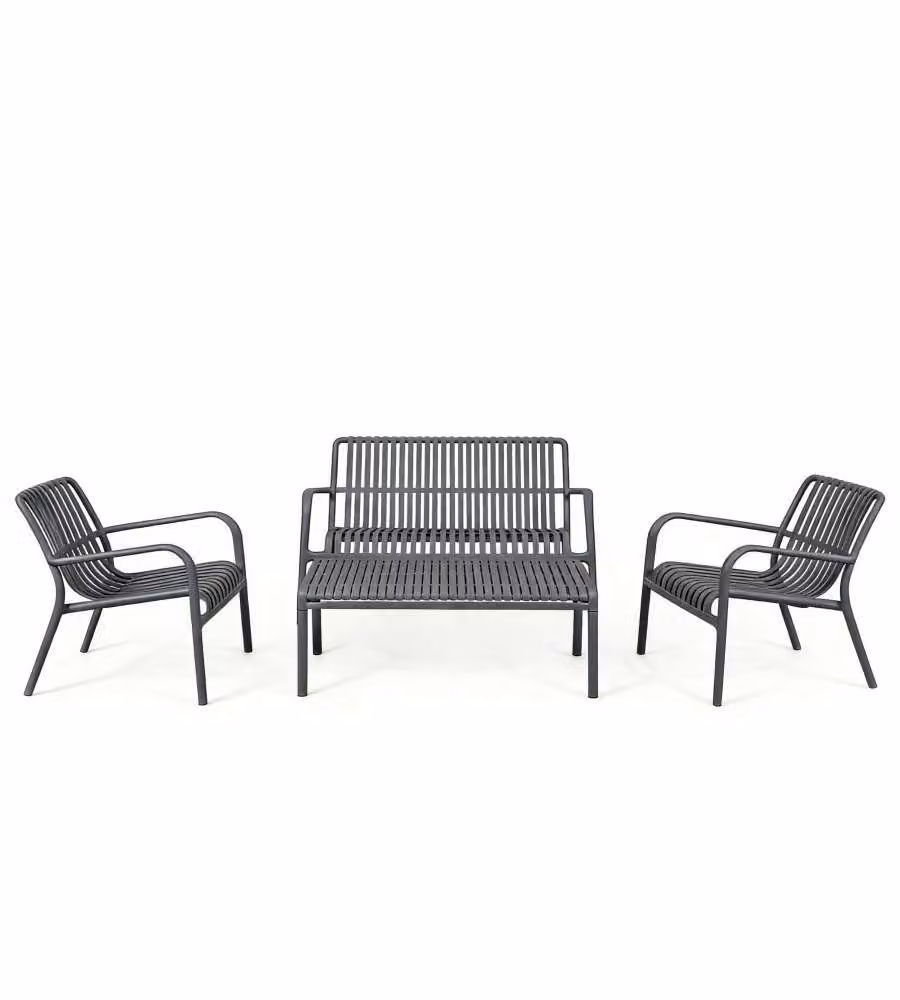 Domo Mea Set Breeze Salotto Giardino Antracite - Divanetto, Tavolino, 2 Sedie