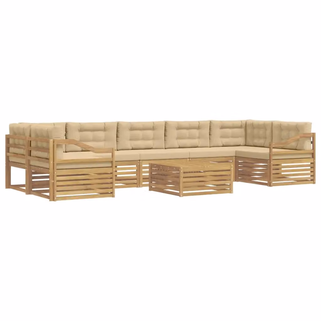 Set di divani da esterno moderno vidaXL in legno di acacia con tavolo da caffè e cuscini, Bianco e Beige – 2