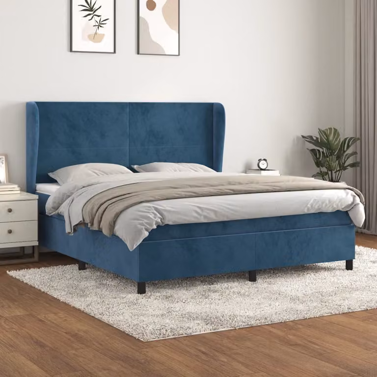Maison Exclusive - Giroletto a Molle con Materasso Blu Scuro 160x200 cm in Velluto