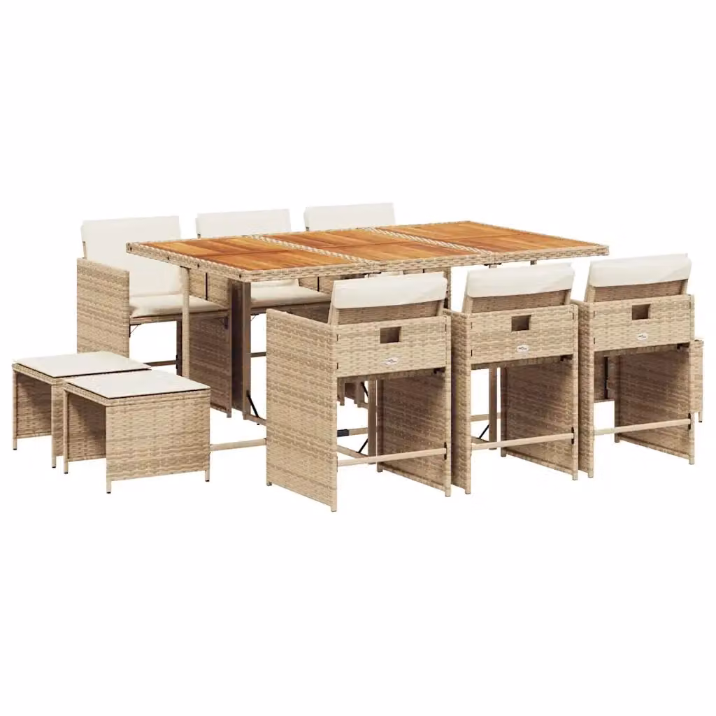 vidaXL Set da Pranzo da Giardino 11 pz in Polyrattan con Cuscini Beige e Legno di Acacia – 2