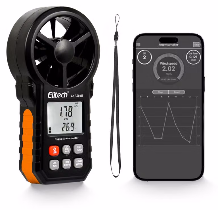 Anemometro digitale Bluetooth ANE-200W, per misurare la velocità del vento e la temperatura, con connessione USB