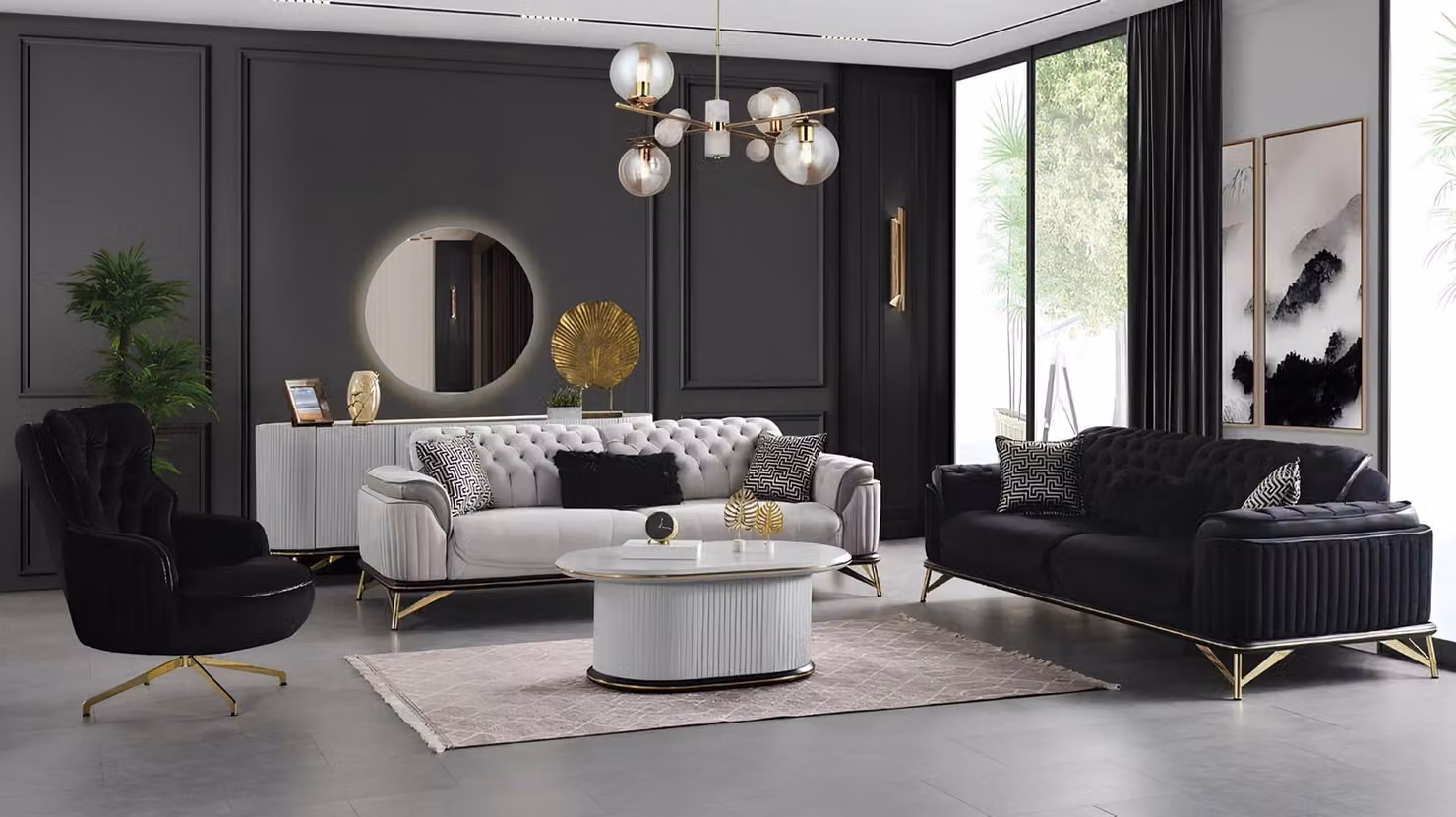 Polstermöbel Sofagarnitur Sofalandschaft Couchmöbel Sofa Wohnzimmer Couch 3+3+1
