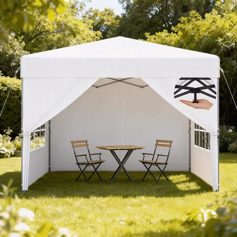 Gazebo pop-up 3x3 metri, impermeabile, con protezione UV, pieghevole, con pareti laterali, altezza regolabile, colore bianco
