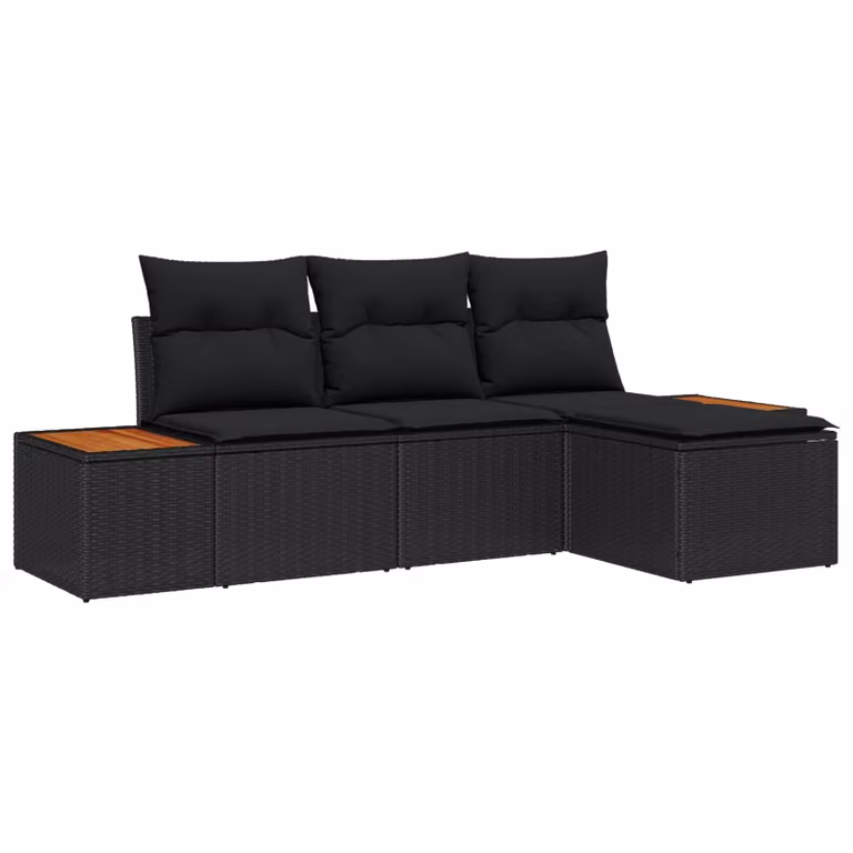 Set Divano da Giardino a L vidaXL 4 Pezzi Nero con Cuscini e Ottoman in Polyrattan e Acciaio