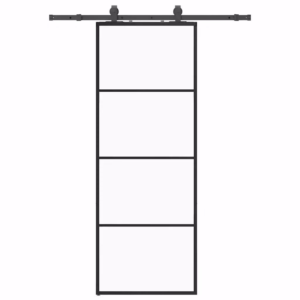 Porta Scorrevole Moderna VIDAXL in Vetro Trasparente con Ferramenta Nera in Alluminio L: 76 cm, H: 205 cm – 2