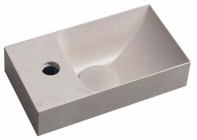 Lavabo PICCOLINO in cemento 30,8x10x17cm, foro per rubinetto a sinistra, sabbia