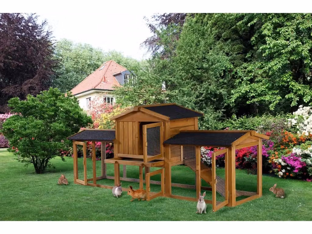 Conigliera in legno Galina a 2 ante, resistente alle intemperie, Marrone L: 124 cm, P: 53 cm, H: 84,5 cm – 2