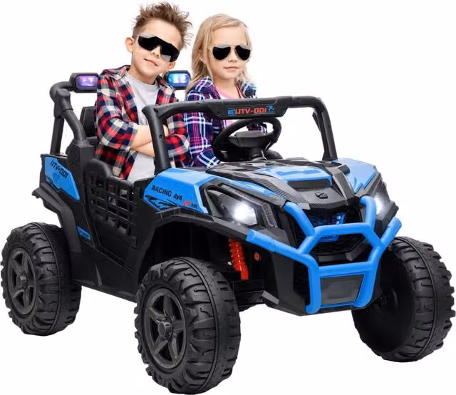 Macchina Elettrica per Bambini 24V a 2 Posti con Telecomando e 3 Velocit¨¤, Et¨¤ 3-8 Anni, Blu