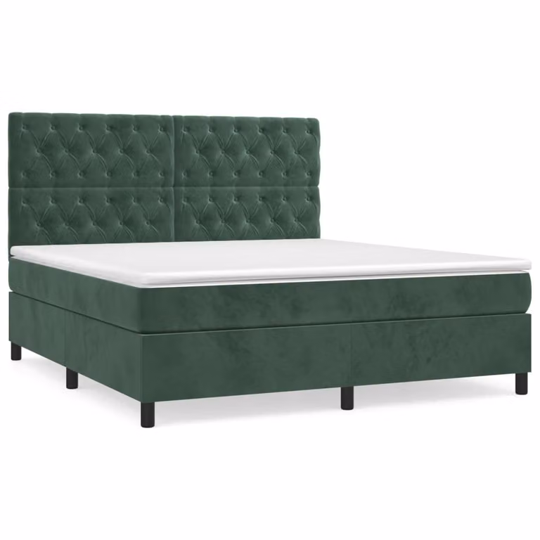 Giroletto a Molle con Materasso Verde Scuro 160x200 cm Velluto