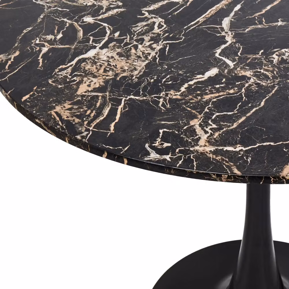 Tavolo da pranzo tondo BELIANI in stile industriale con piano effetto marmo nero e base in metallo nero, Diametro: 90 cm, Altezza: 74 cm – 2