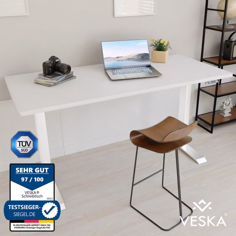 Scrivania regolabile in altezza (140 x 70 cm) - Scrivania Sit & Stand - Scrivania elettrica regolabile in altezza con touchscreen e gambe in acciaio - Bianco/White