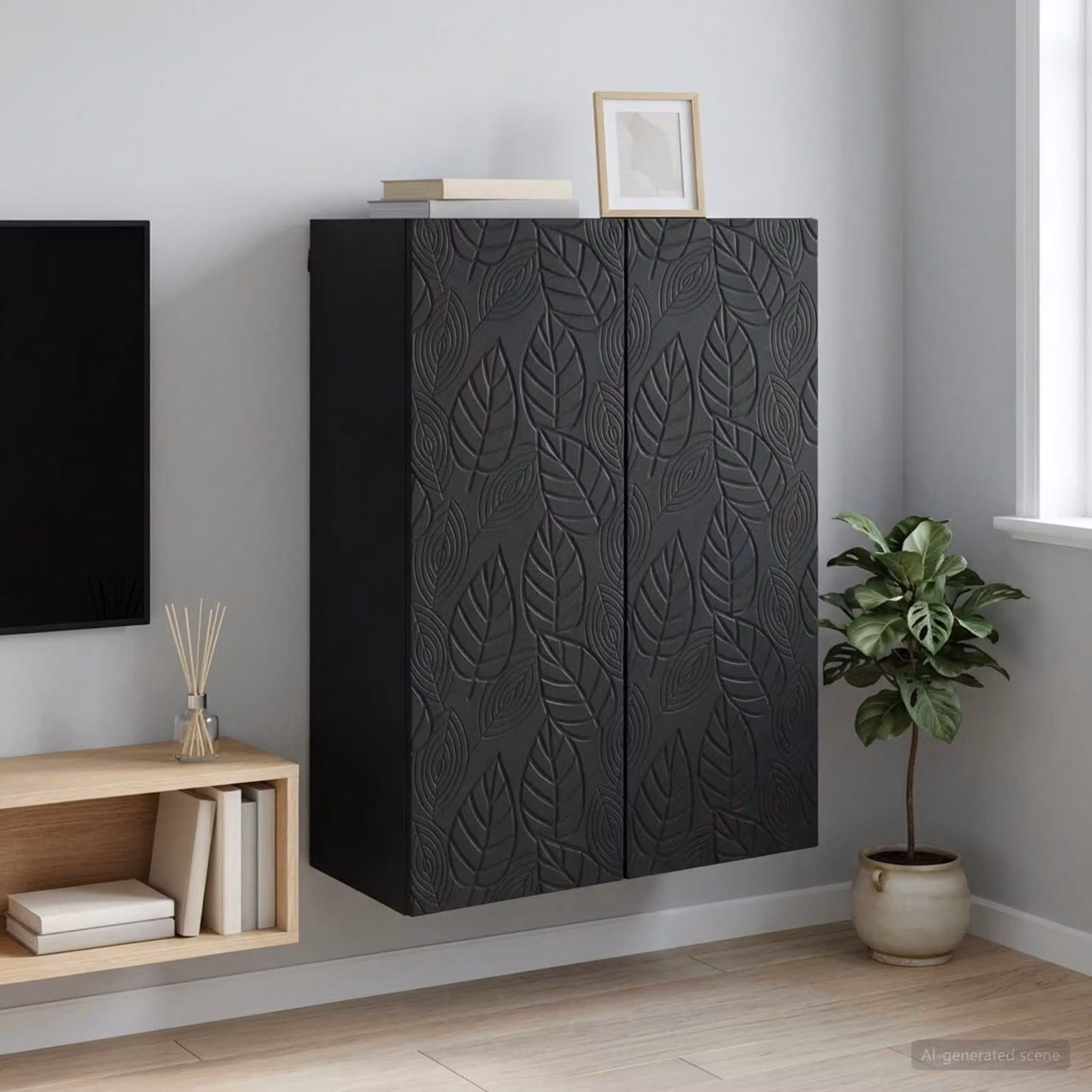 Mobiletto a muro vidaXL in MDF nero con ante a battente e ripiani interni L: 66 cm, P: 34,5 cm, H: 90 cm