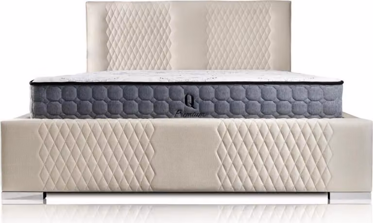 Bett Beige Doppelbett Modern Luxus Bett Polster Stoff Schlafzimmer Modern