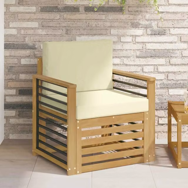 Set di divani da esterno moderni vidaXL in legno di acacia e tessuto bianco