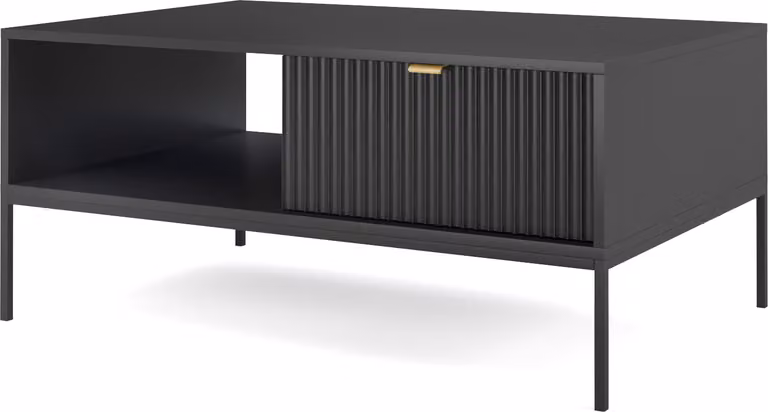Tavolino con 1 cassetto e 1 ripiano, colore nero, struttura nera