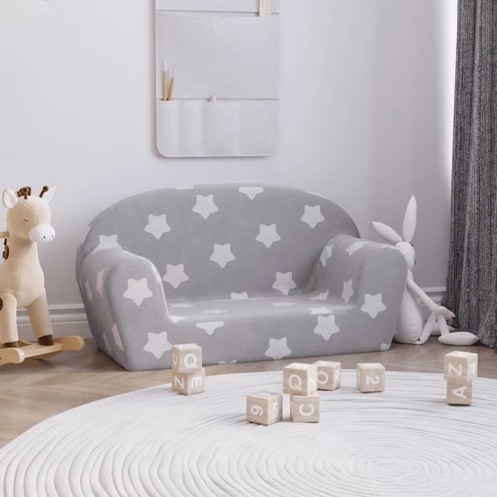 vidaXL Divano per bambini a 2 posti in peluche morbido, Grigio