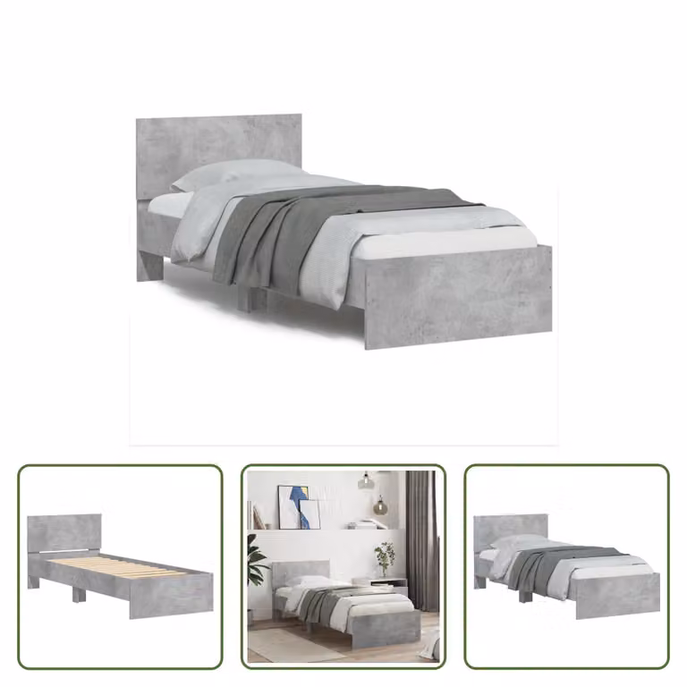 The Living Store Giroletto con testiera in cemento grigio 90x190 cm Materiale a base di legno