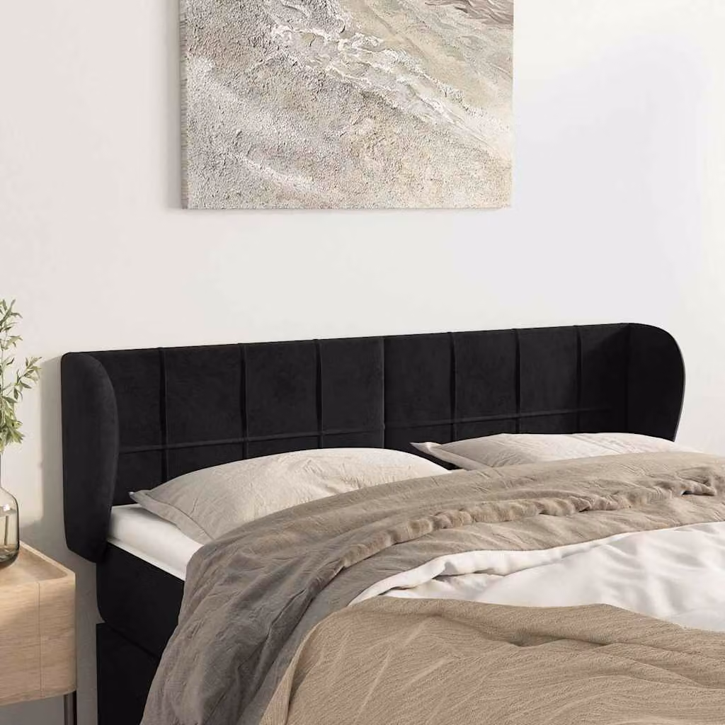 Testiera ad orecchio vidaXL in velluto nero L: 147 cm, P: 23 cm, H: 78-88 cm